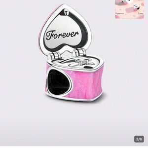 Heart Trinket Box Charm in Pink Enamel - "Forever"